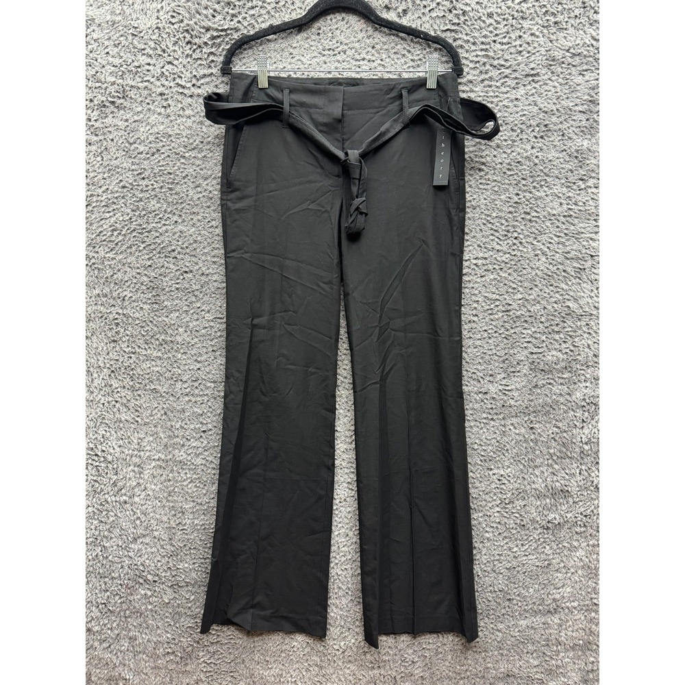 NWT Theory Tailored Belted Wide Leg Trousers Dress Pants Black Womens Size 1